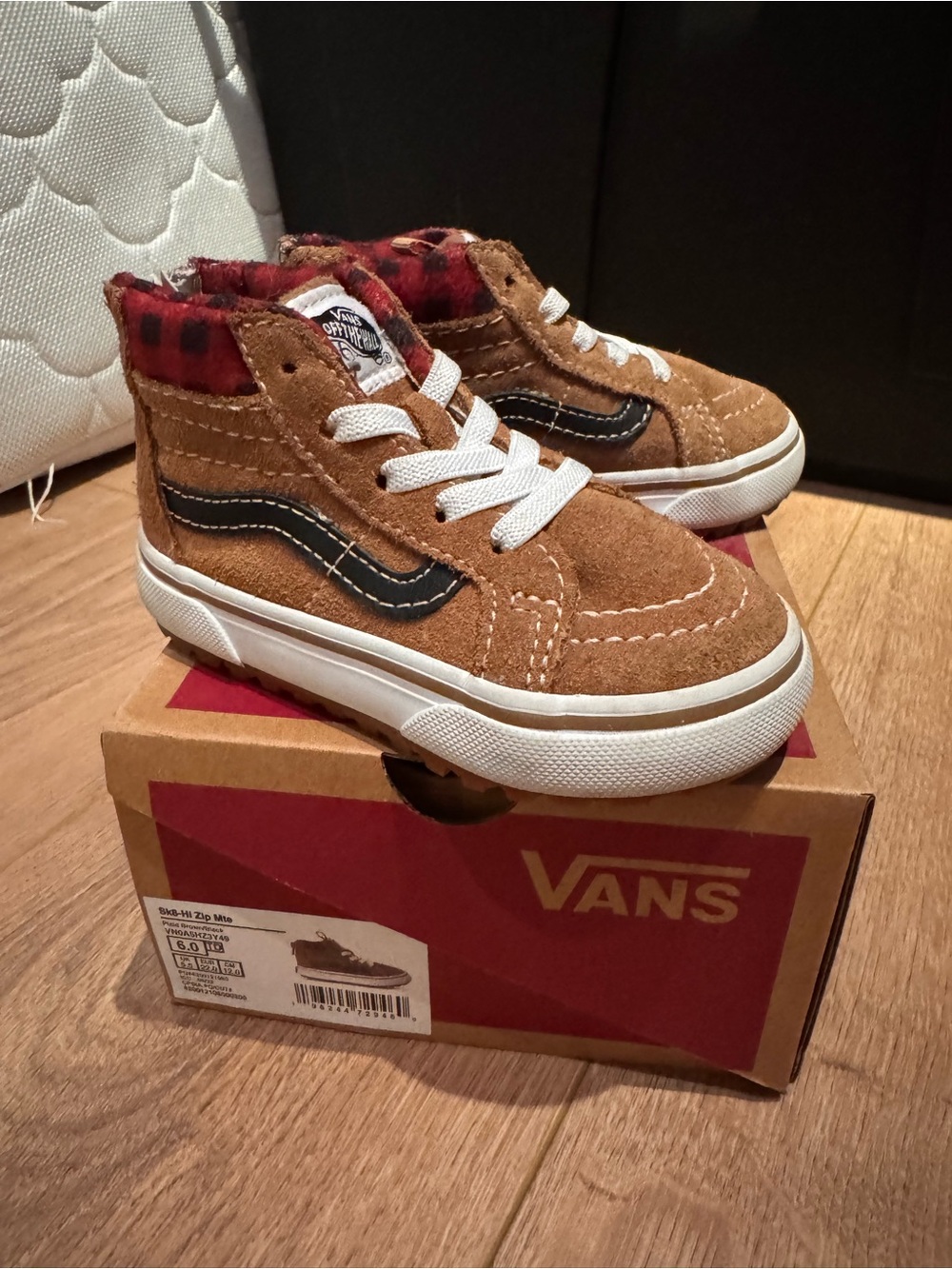 Vans Kids Brown Suede High-Top Sneakers with Black Side Stripe